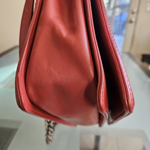 CHANEL XL Red Leather Boy Chain Link Shoulder Crossbody Bag Purse Diamond - Picture 15 of 16